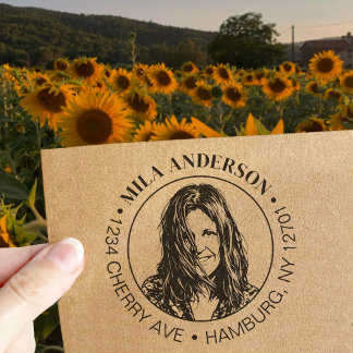 Custom Photo, Name and Return Wood Address Self-inking Stamp