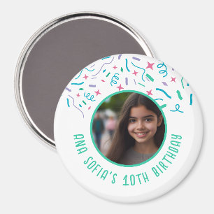 Custom Photo Name Any Age Confetti Birthday Magnet