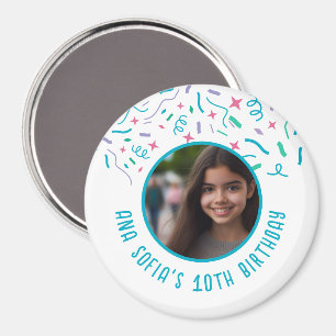 Custom Photo Name Any Age Confetti Birthday  Magnet