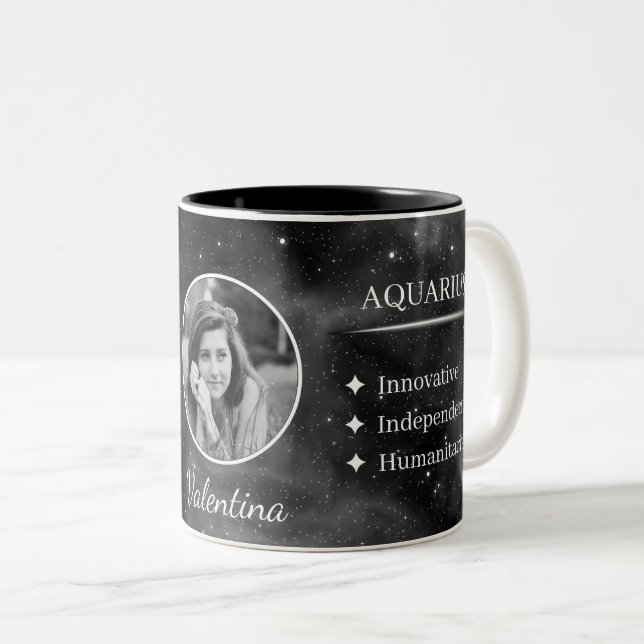 Custom Photo & Name Aquarius Zodiac Coffee Mug (Front Right)