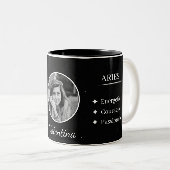 Custom Photo & Name Aries Zodiac Traits Mug (Front Right)