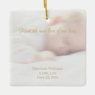 Custom photo name Baby Birth Announcement Ceramic Ornament