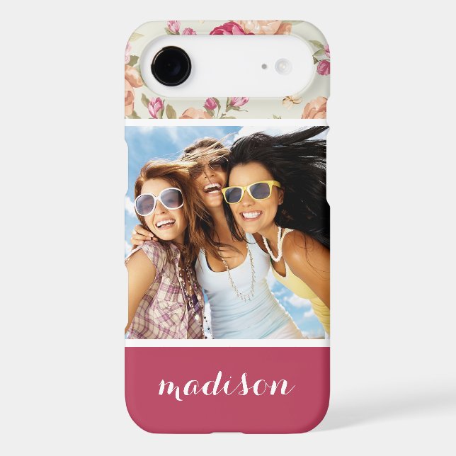 Custom Photo & Name Beautiful Peony Pattern Case-Mate iPhone Case (Back)