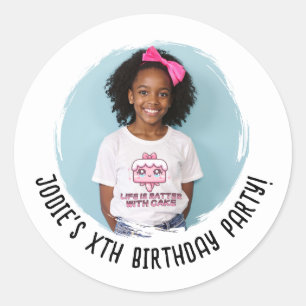 Custom Photo Name Birthday Party Any Age Classic Round Sticker
