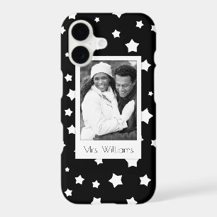 Custom Photo & Name Black and white stars pattern