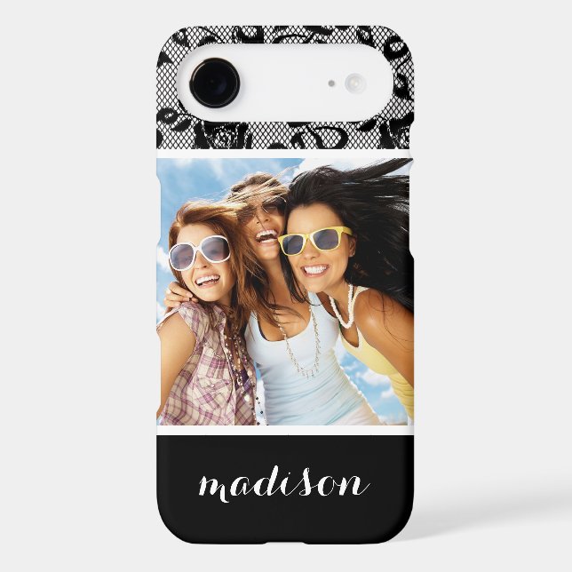 Custom Photo & Name Black lace pattern Case-Mate iPhone Case (Back)