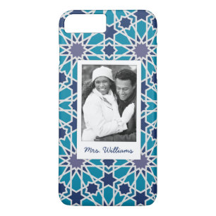 Custom Photo & Name Blue And Grey Abstract Pattern iPhone 8 Plus/7 Plus Case