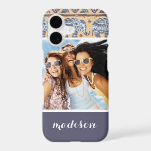 Custom Photo & Name Blue Elephant Tribal Pattern