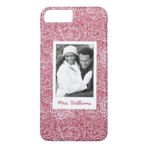 Custom Photo & Name Blue lace flowers pattern iPhone 8 Plus/7 Plus Case
