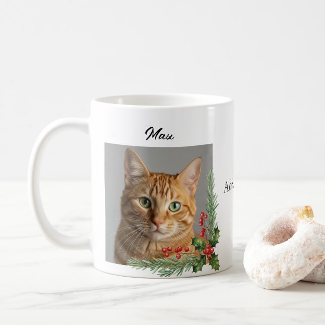 Custom Photo Name Cat or Dog Owner Christmas gift Coffee Mug (With Donut)