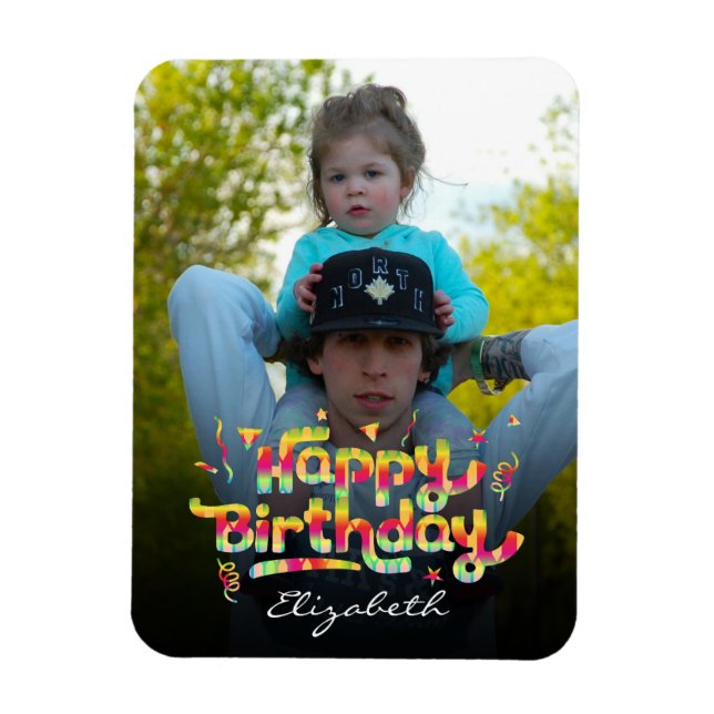 Custom Photo + Name Colourful Birthday Keepsake Magnet (Vertical)