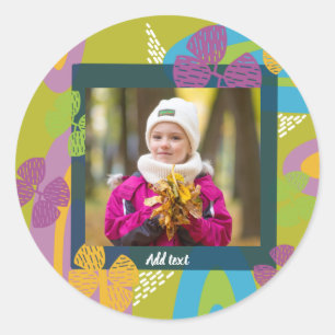 Custom photo name colourful girl kids classic round sticker