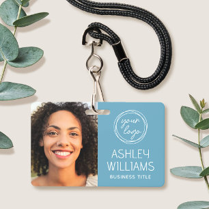 Custom Photo Name Company Logo Employee Blue ID Badge