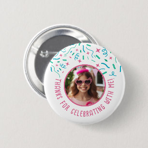 Custom Photo Name Confetti Birthday Thank You 6 Cm Round Badge