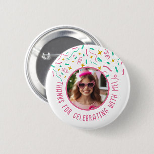 Custom Photo Name Confetti Birthday Thank You  6 Cm Round Badge