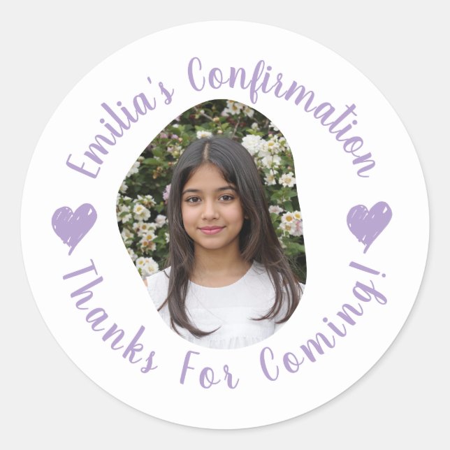 Custom Photo Name Confirmation Thank You Favours Classic Round Sticker (Front)