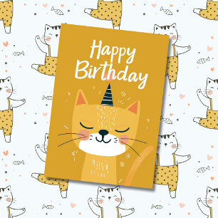 Custom Photo & Name   Cute Cat Illustration Art Card