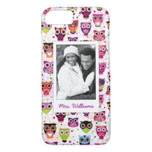 Custom Photo & Name Cute owl pattern iPhone 8/7 Case