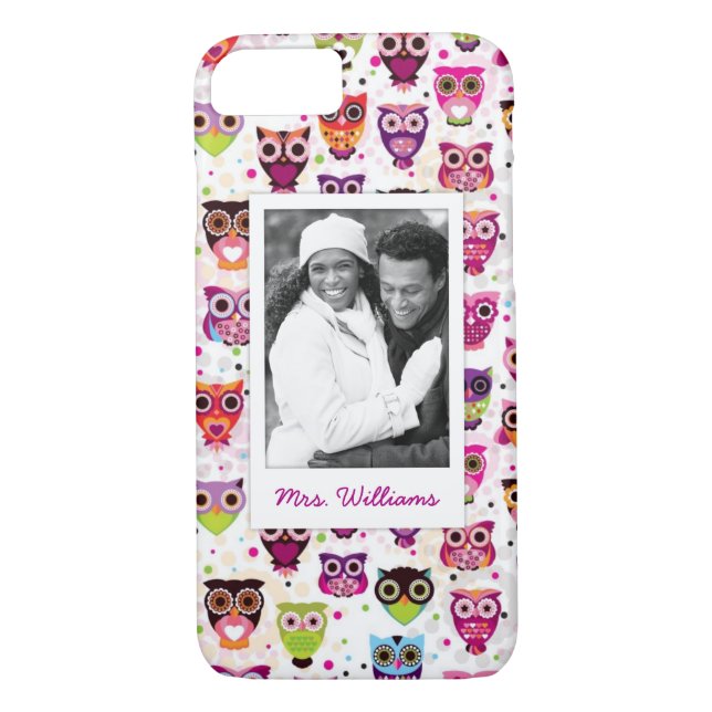 Custom Photo & Name Cute owl pattern Case-Mate iPhone Case (Back)