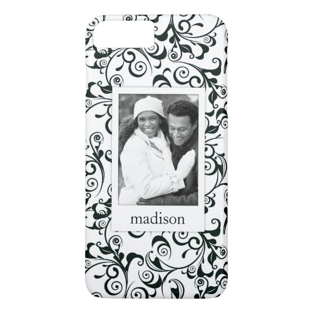 Custom Photo & Name Damask Case-Mate iPhone Case (Back)