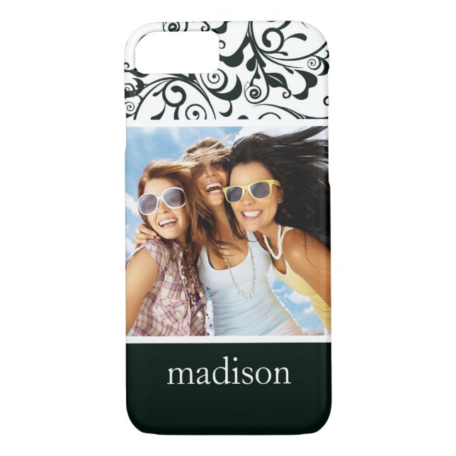 Custom Photo & Name Damask Case-Mate iPhone Case (Back)