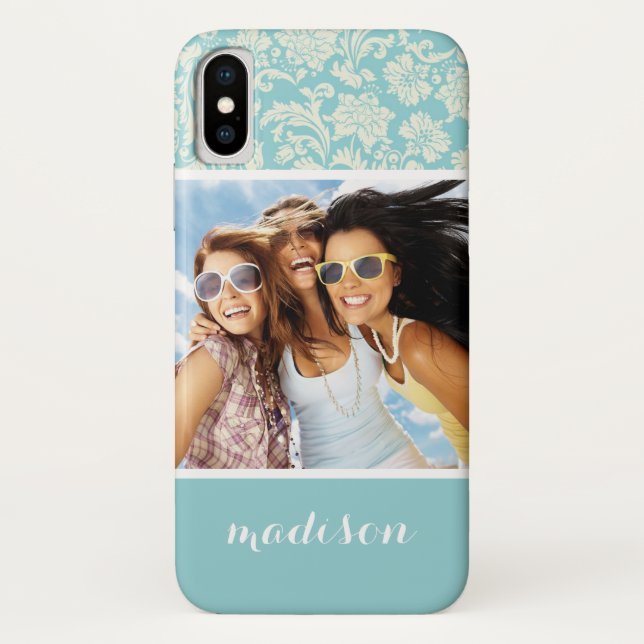 Custom Photo & Name Damask Pattern 3 Case-Mate iPhone Case (Back)