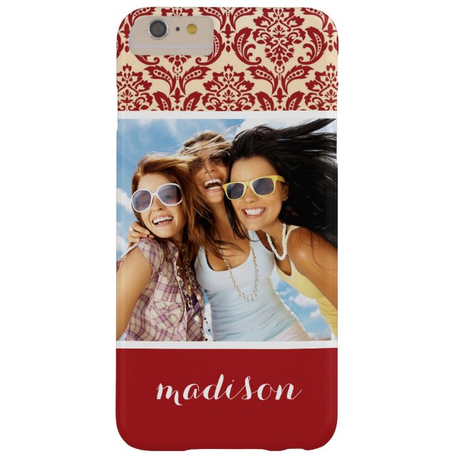 Custom Photo & Name Damask pattern wallpaper Case-Mate iPhone Case (Back)