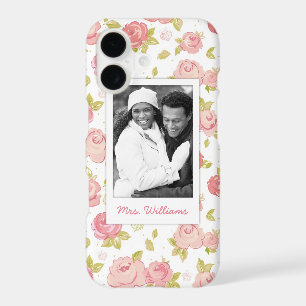 Custom Photo & Name Elegant pink roses 3