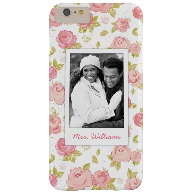 Custom Photo & Name Elegant pink roses 3 Case-Mate iPhone Case (Back)