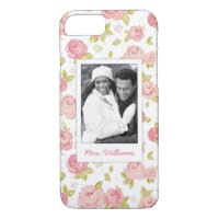 Custom Photo & Name Elegant pink roses 3