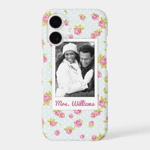 Custom Photo & Name Elegant pink roses 4