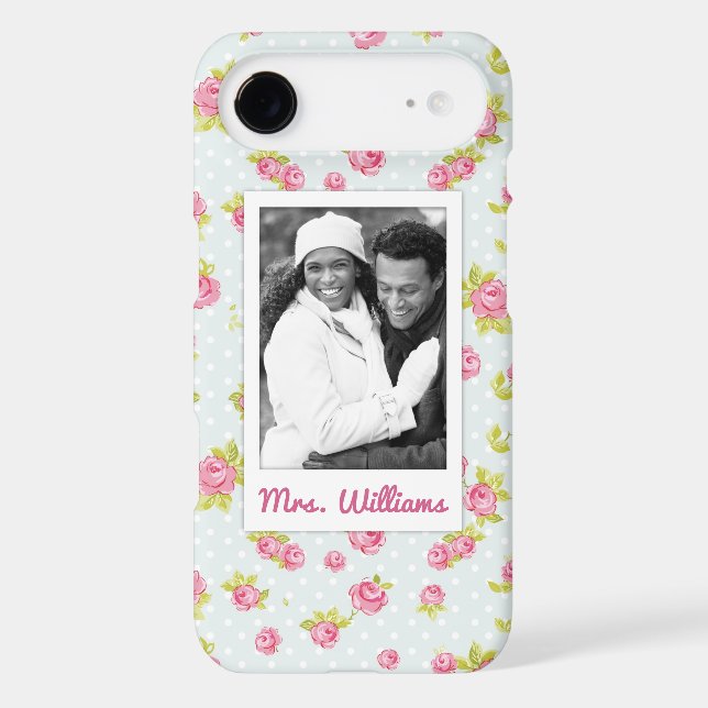 Custom Photo & Name Elegant pink roses 4 Case-Mate iPhone Case (Back)