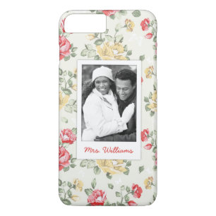 Custom Photo & Name Elegant pink roses iPhone 8 Plus/7 Plus Case