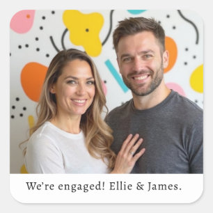 Custom Photo Name Engagement Announcement Script Square Sticker