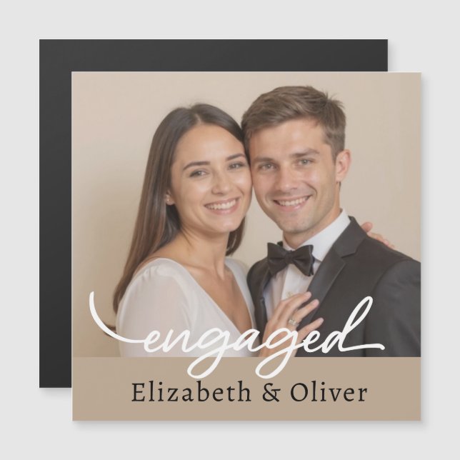 Custom Photo Name Engagement Modern Script (Front/Back)
