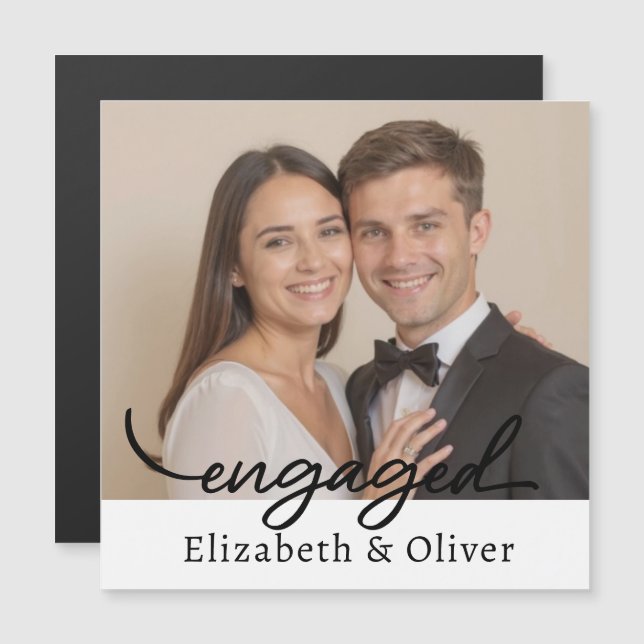Custom Photo Name Engagement Modern Script (Front/Back)