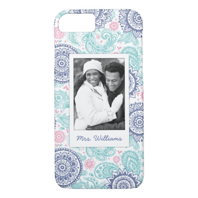 Custom Photo & Name Ethnic Paisley Pattern Case-Mate iPhone Case (Back)