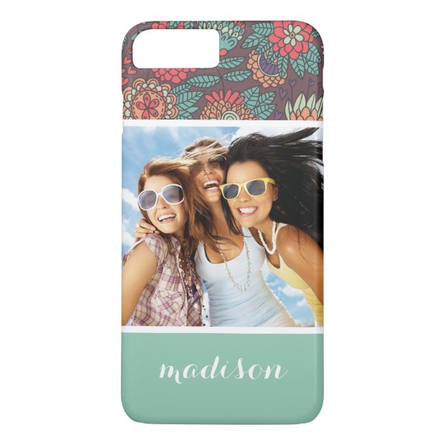 Custom Photo & Name floral cartoon pattern Case-Mate iPhone Case (Back)
