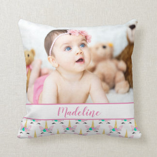 Custom Photo & Name/ Floral Smiling Unicorn Cushion