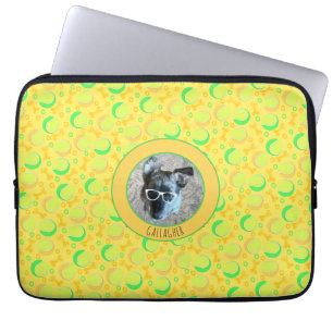 Custom Photo Name Fun Tennis Balls Dog Bones Laptop Sleeve