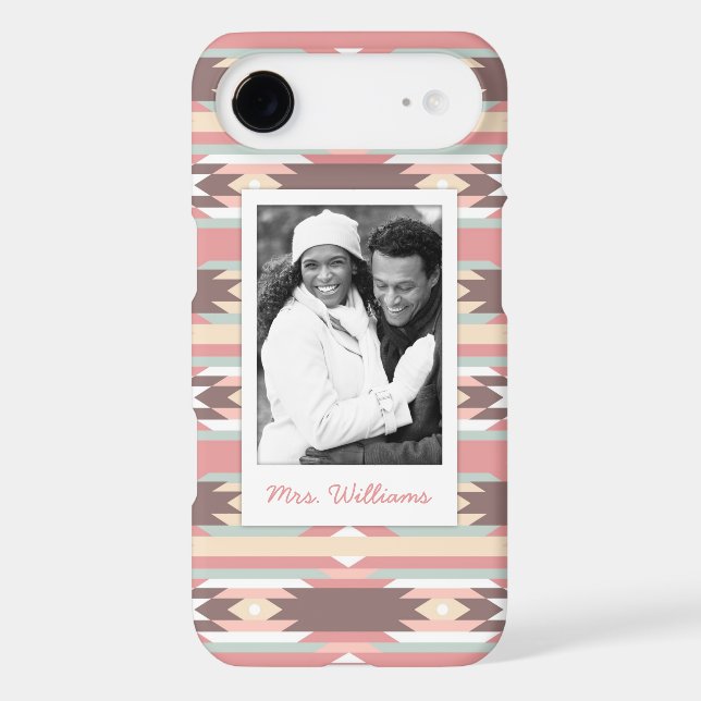 Custom Photo & Name Geometric Aztec Pattern 2 Case-Mate iPhone Case (Back)
