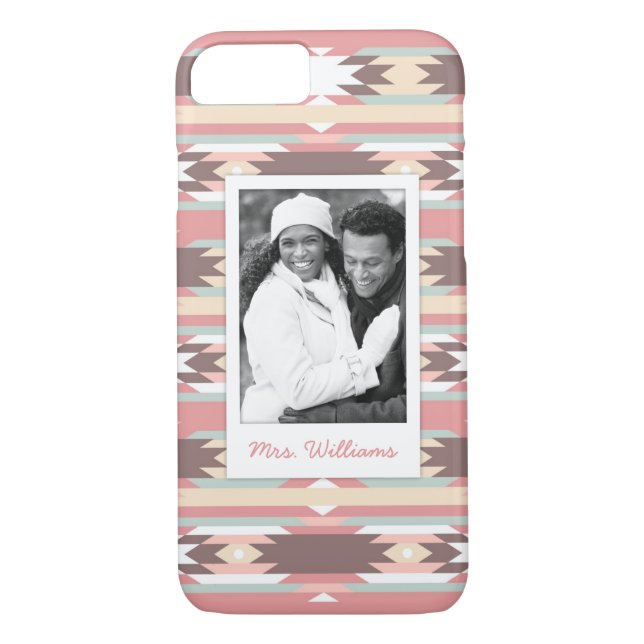 Custom Photo & Name Geometric Aztec Pattern 2 Case-Mate iPhone Case (Back)