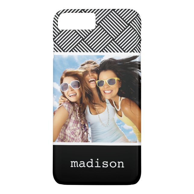 Custom Photo & Name Geometric checked texture Case-Mate iPhone Case (Back)