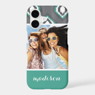 Custom Photo & Name Geometric Retro Ikat Pattern