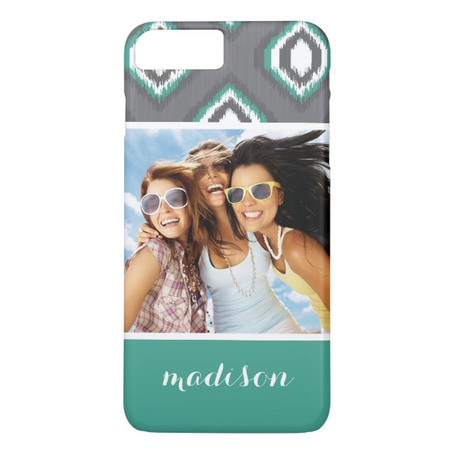 Custom Photo & Name Geometric Retro Ikat Pattern Case-Mate iPhone Case (Back)
