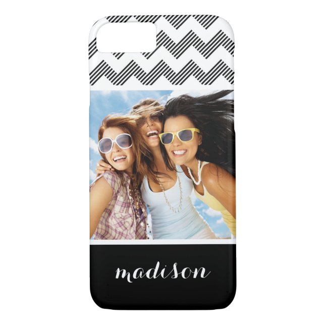 Custom Photo & Name Geometric zigzag pattern Case-Mate iPhone Case (Back)