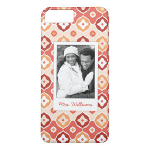 Custom Photo & Name Golden ikat geometric pattern iPhone 8 Plus/7 Plus Case