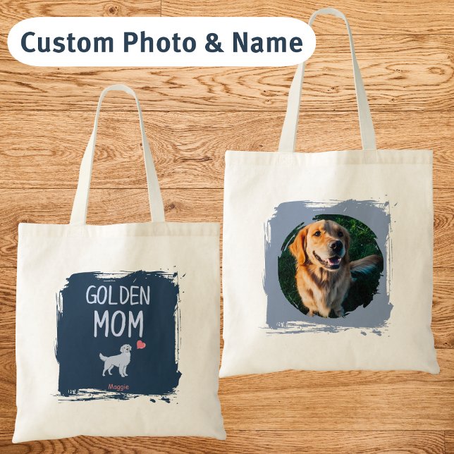 Custom Photo & Name Golden Retriever Mom tote bag (Creator Uploaded)