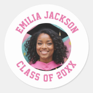 Custom Photo Name Graduation Class Year Favours Classic Round Sticker
