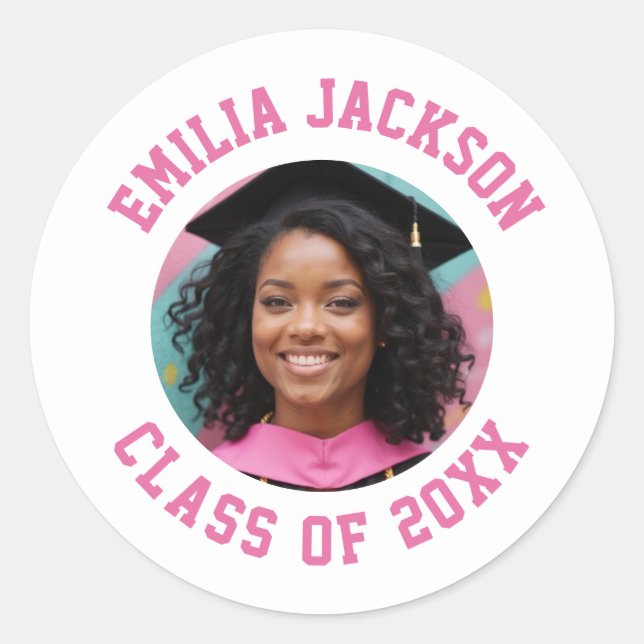 Custom Photo Name Graduation Class Year Favours Classic Round Sticker (Front)
